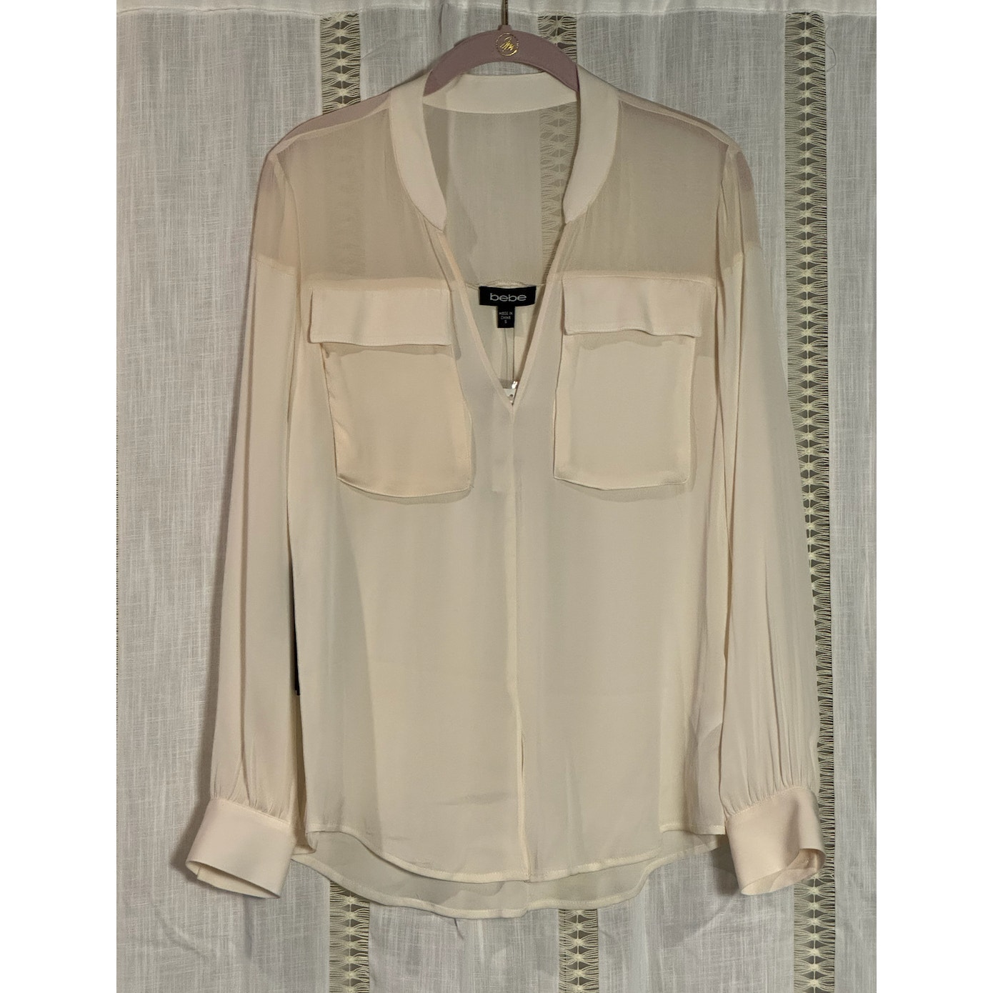 Nwt New Light Pink Peach Bebe Exuberant Oversized Pocket Blouse Size Small $137